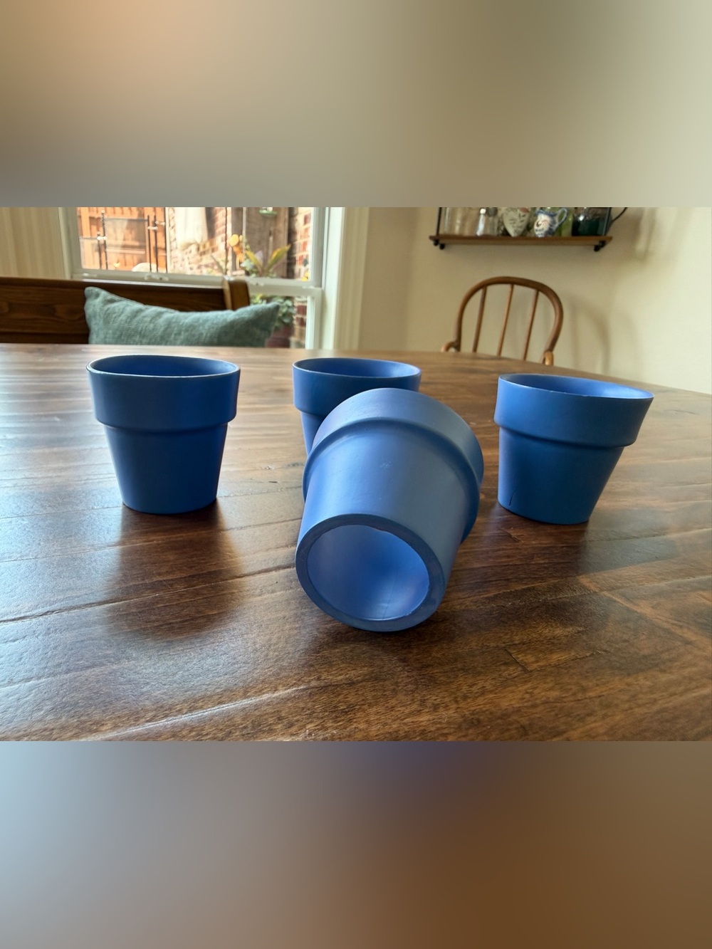 Set of Blue Matte Ceramic Flower Pot Napkin Rings